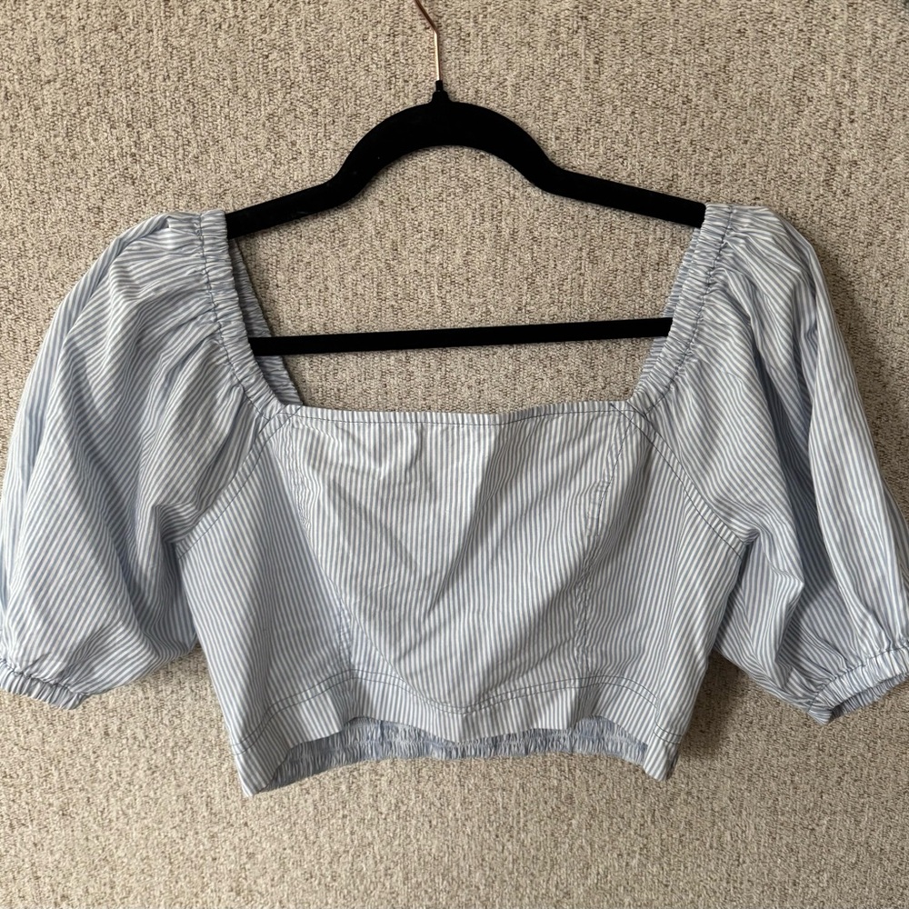 AERIE Cropped Square-Neck Blue and White Stripe, size Small. NWOT.
